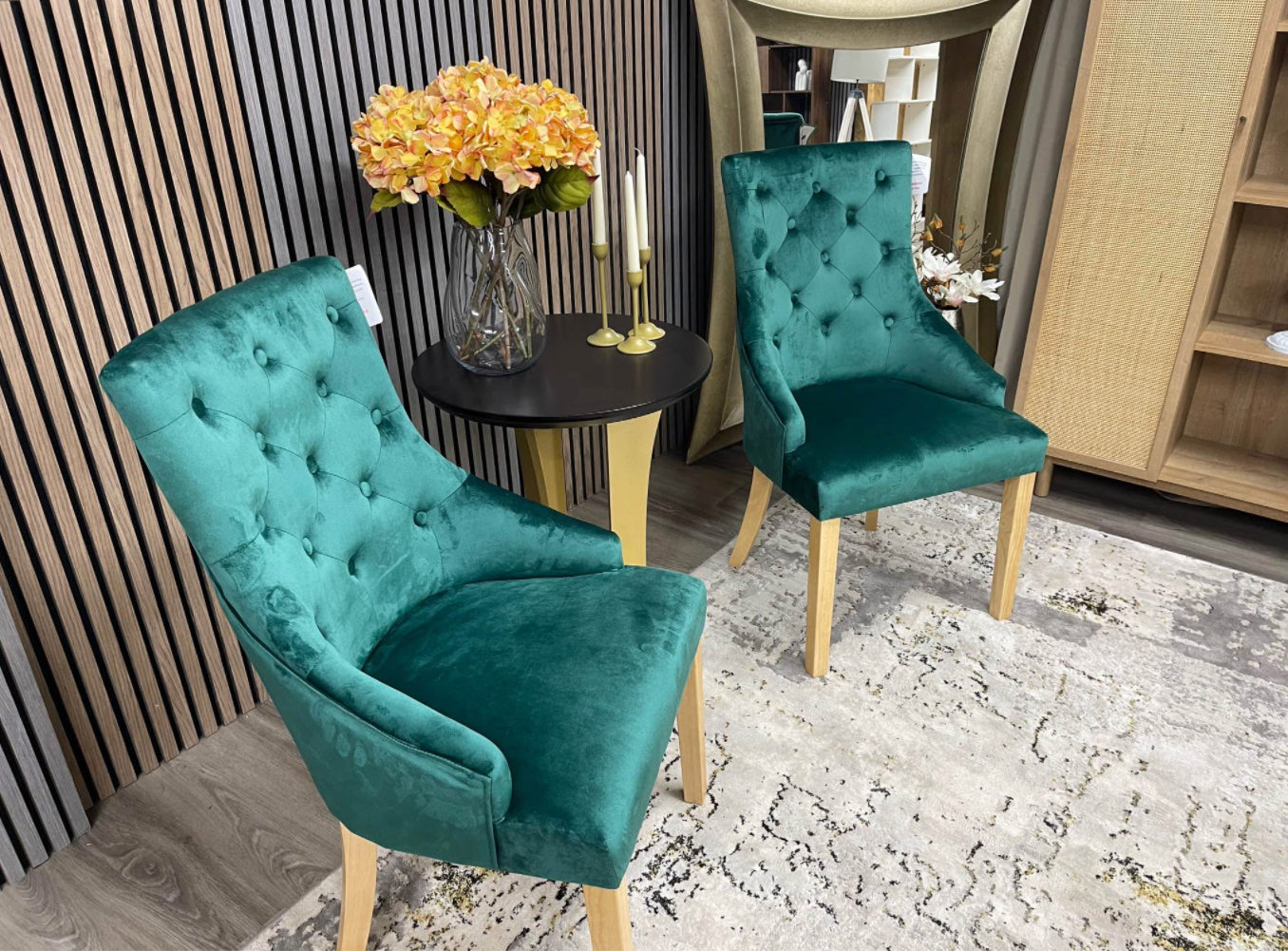Green Velvet Dining Chairs x2