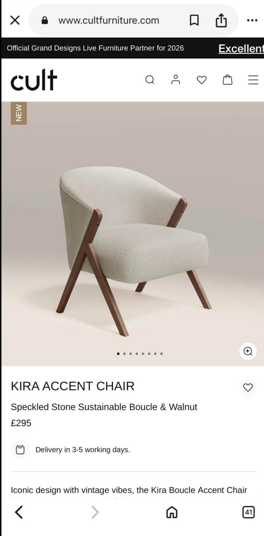 Kira Speckled Stone Boucle Accent Chair