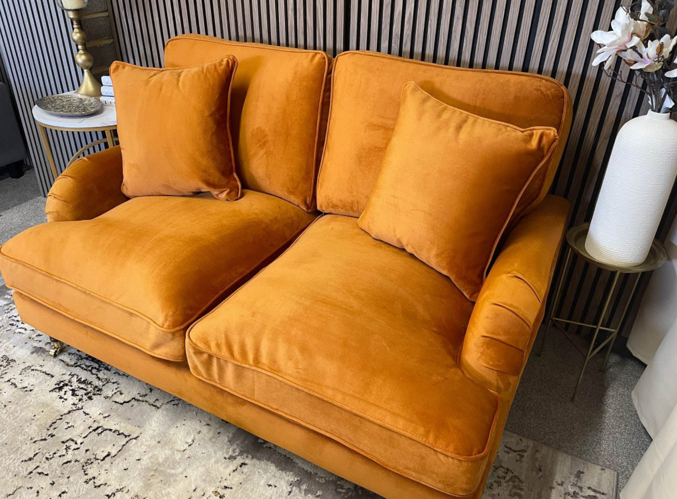 Burnt Orange Velvet Sofa