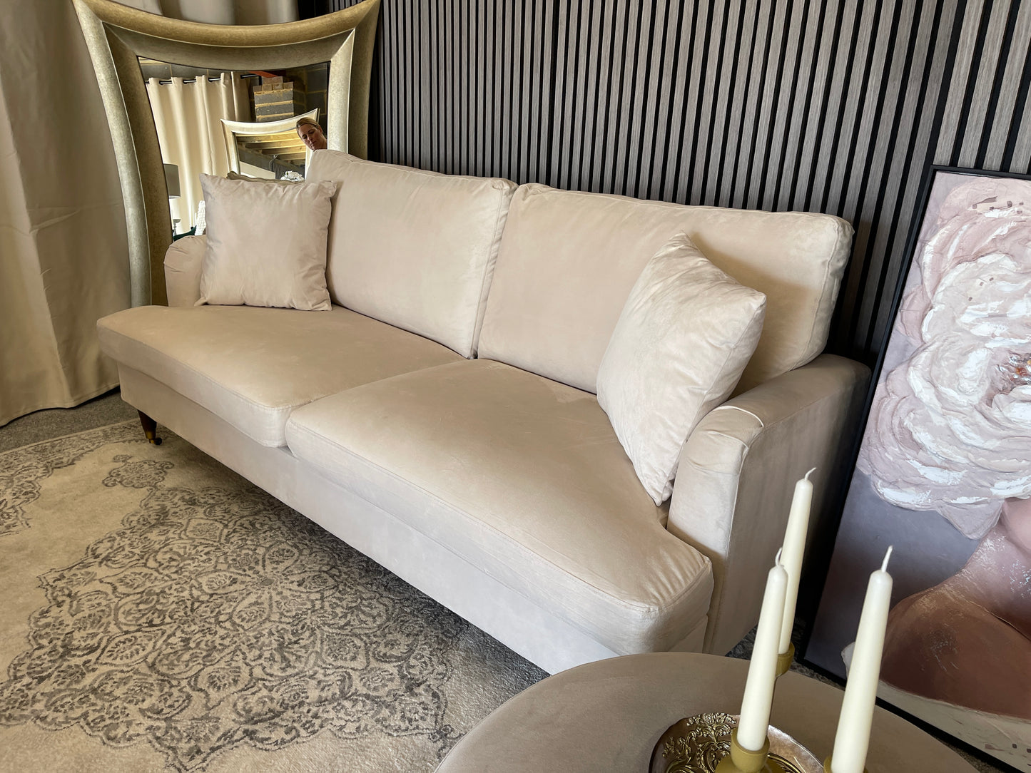 Daals 3 seater beige velvet sofa