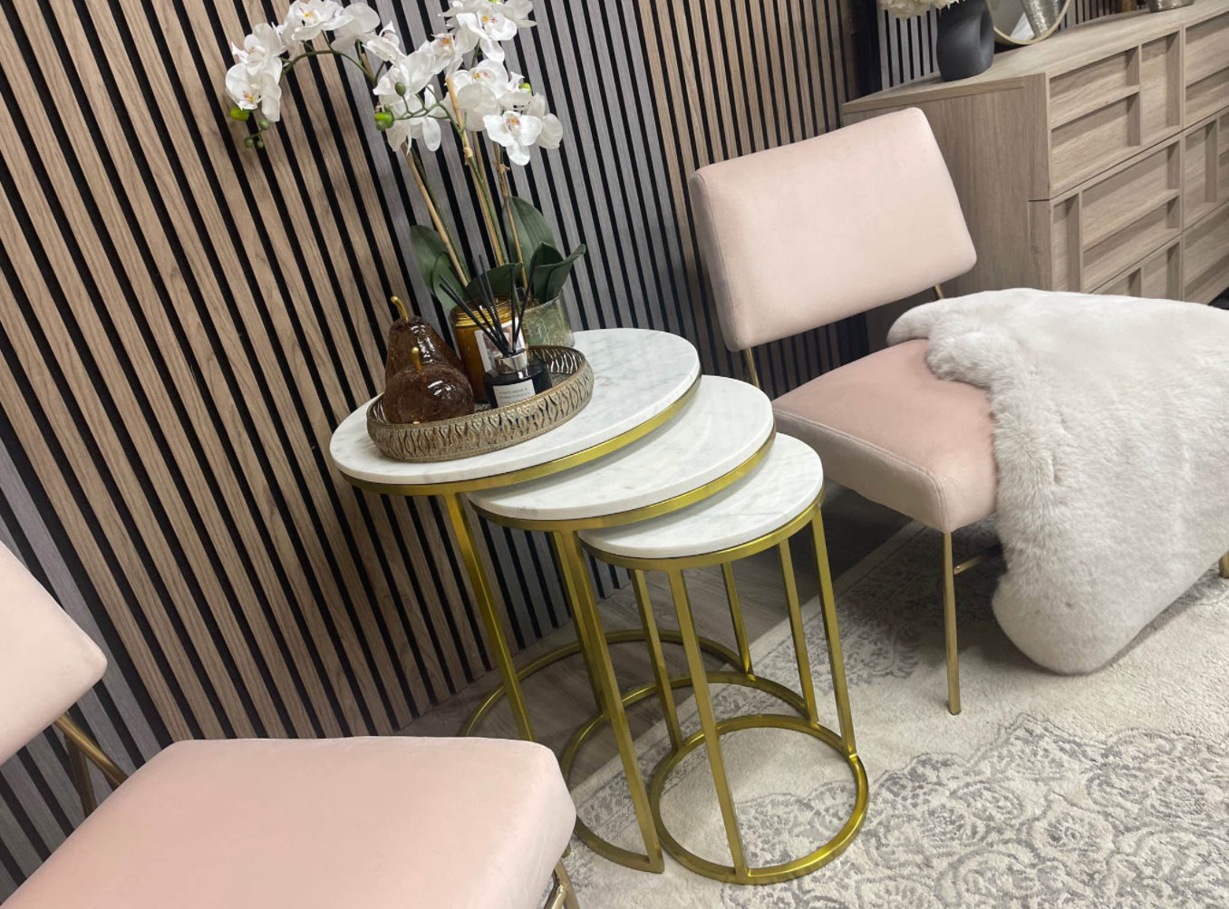 Set Of 3 Round Marble Nest Of Side Tables