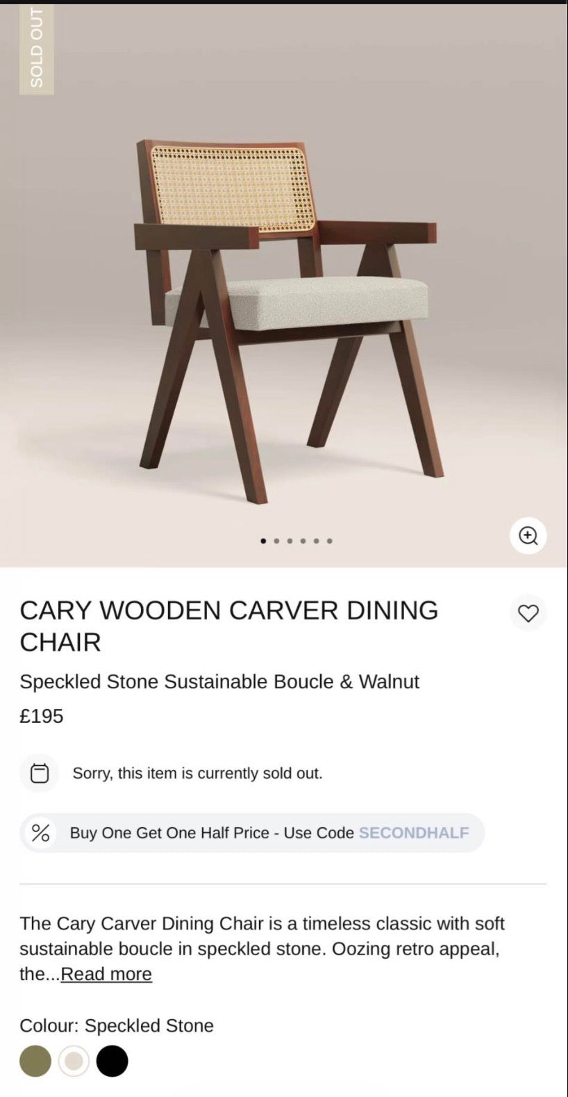 Speckled Stone Boucle And Rattan Dining Chairs X4