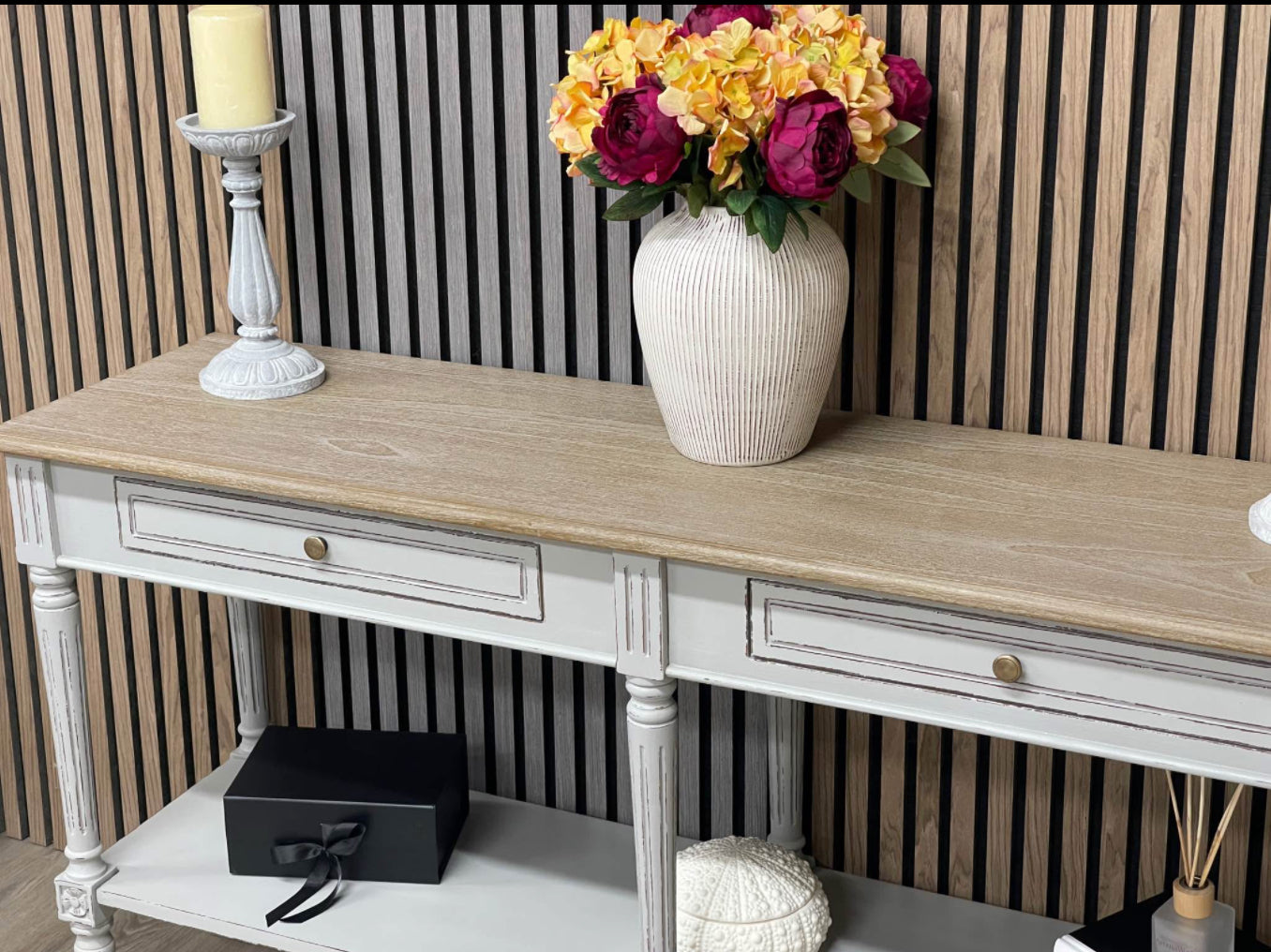 Distressed Stone Grey Console Table