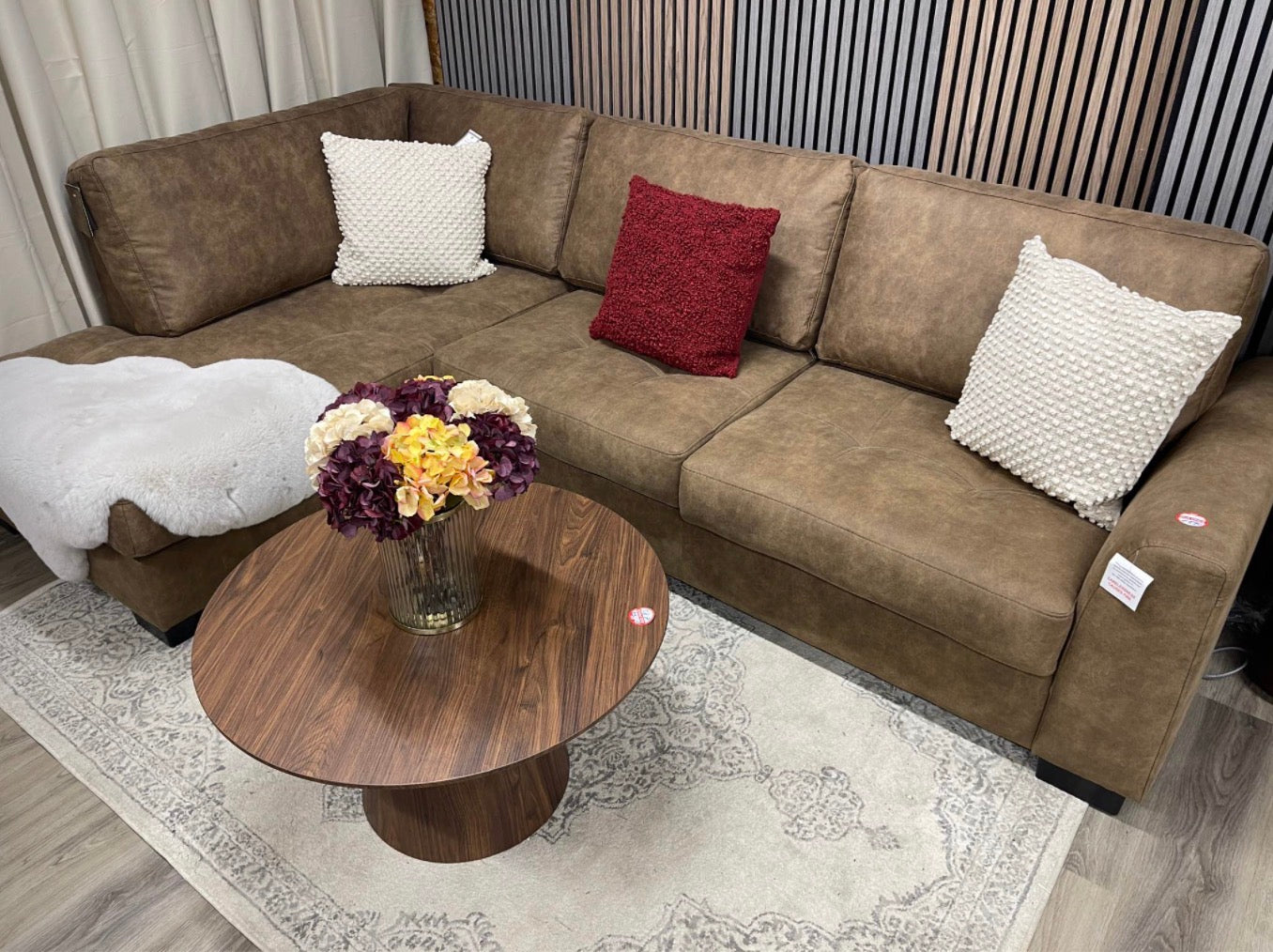 Brown Suede Large Corner Sofa