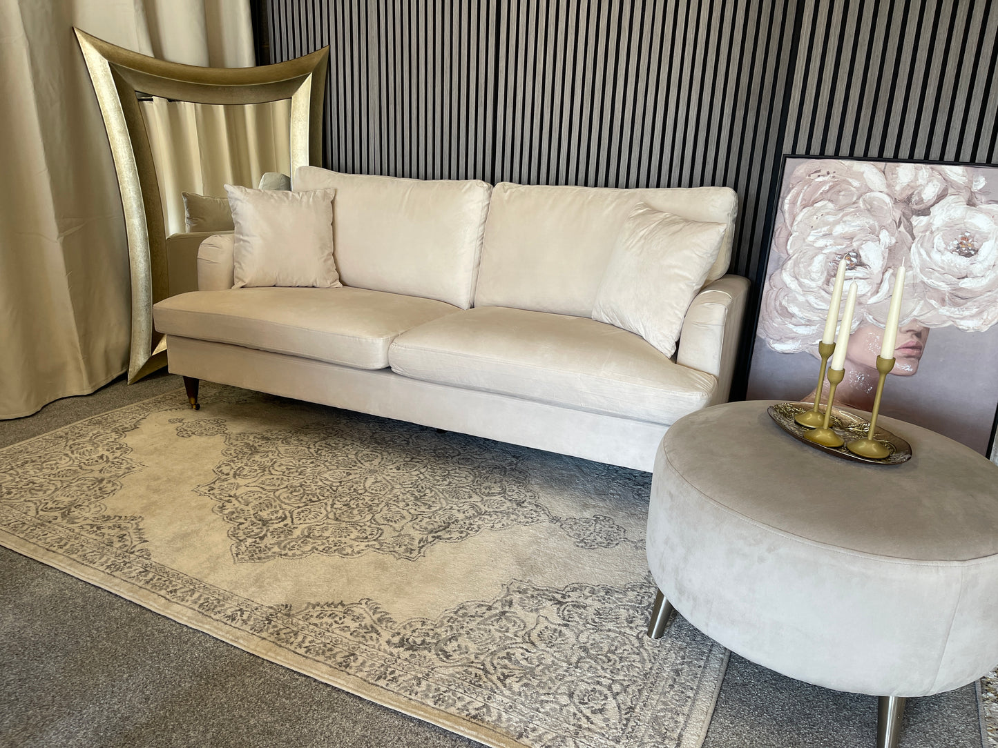 Daals 3 seater beige velvet sofa