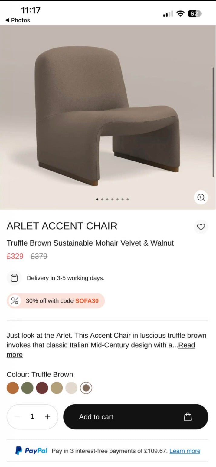 Arlet Truffle Brown Mohair Velvet Accent Chair