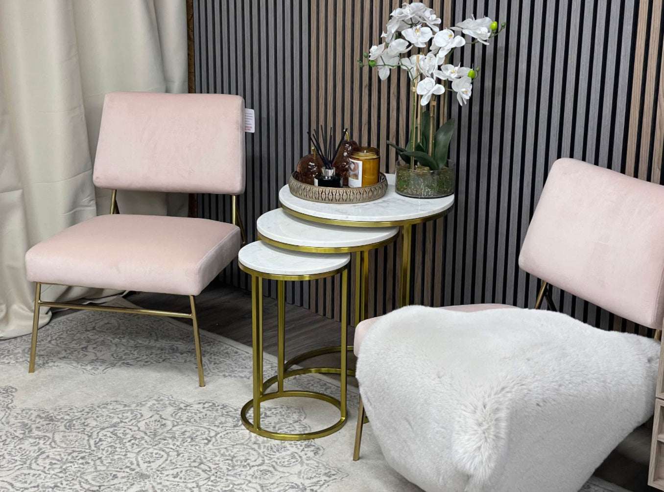 Set Of 2 Blush Pink Accent Chairs