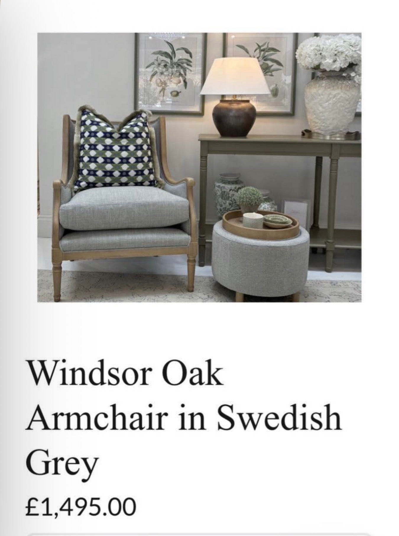 Windsor Oak French Style Armchair In Swedish Grey