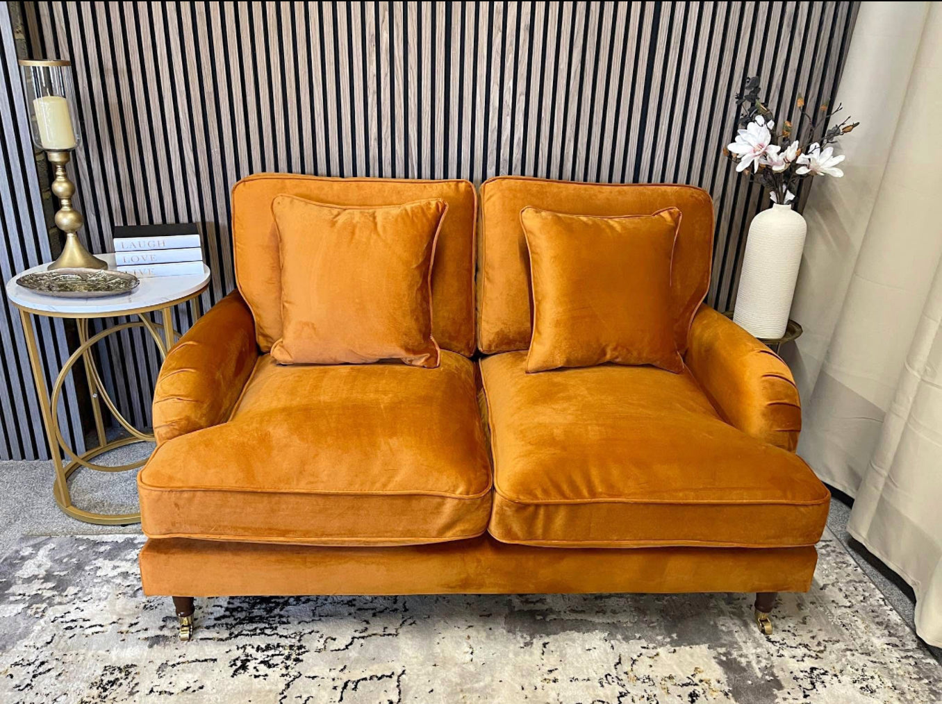 Burnt Orange Velvet Sofa
