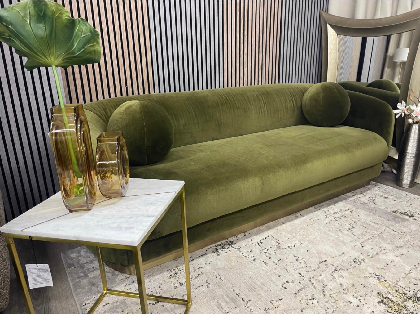 Valentin Moss Green Velvet 3 Seater Sofa