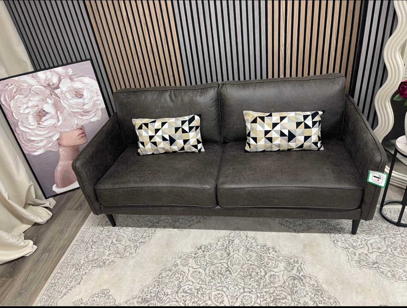 Dark Brown Faux Leather 2 Seater Sofa