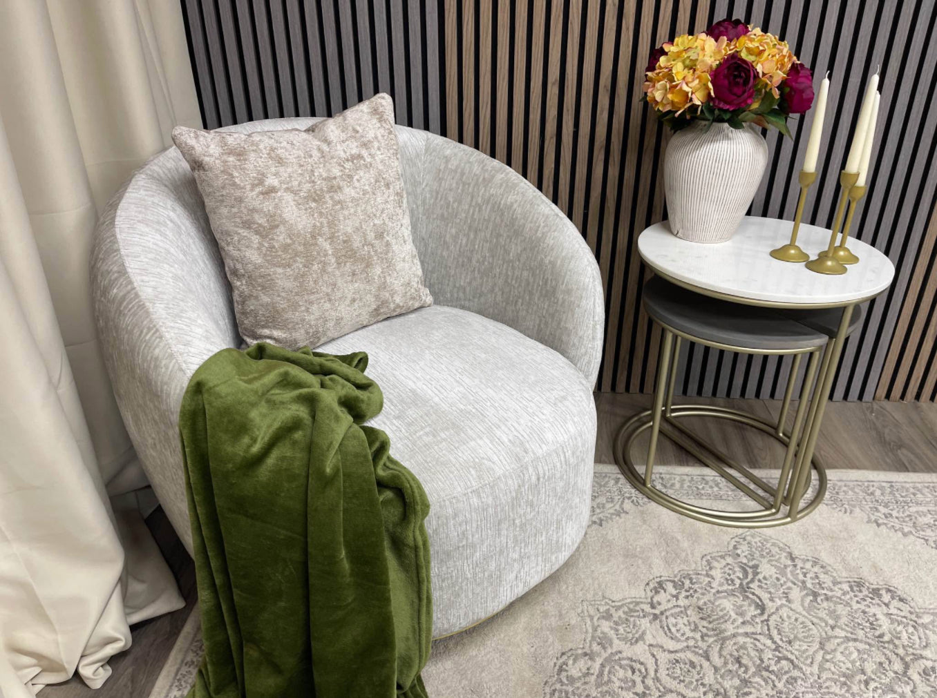 Next Lipsy Silver Grey Soft Chenille Swivel Accent Chair