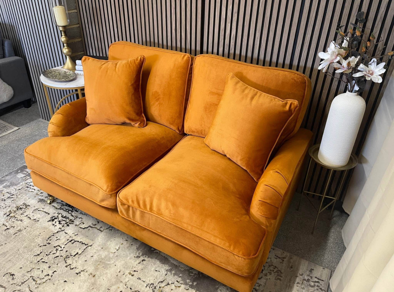 Burnt Orange Velvet Sofa