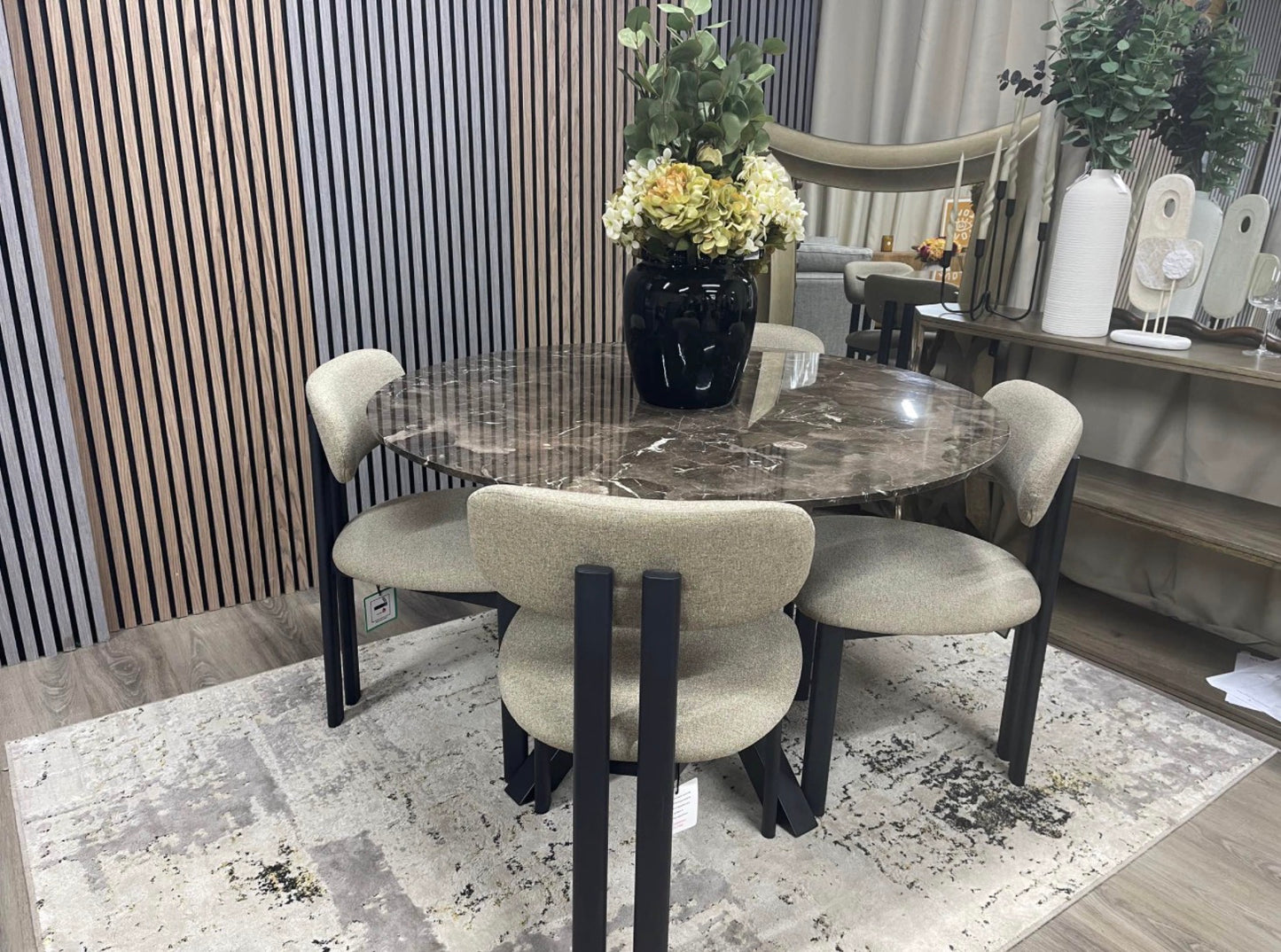 Marble Round Dining Table And 4 Dining Chairs
