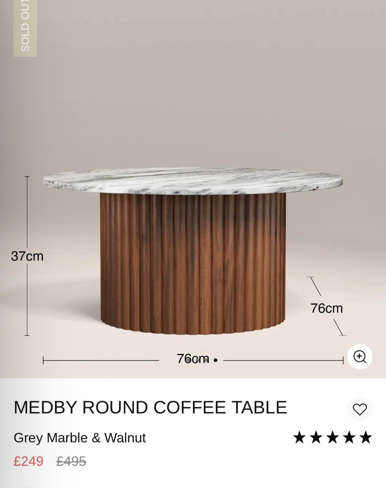 Grey Marble Round Coffee Table