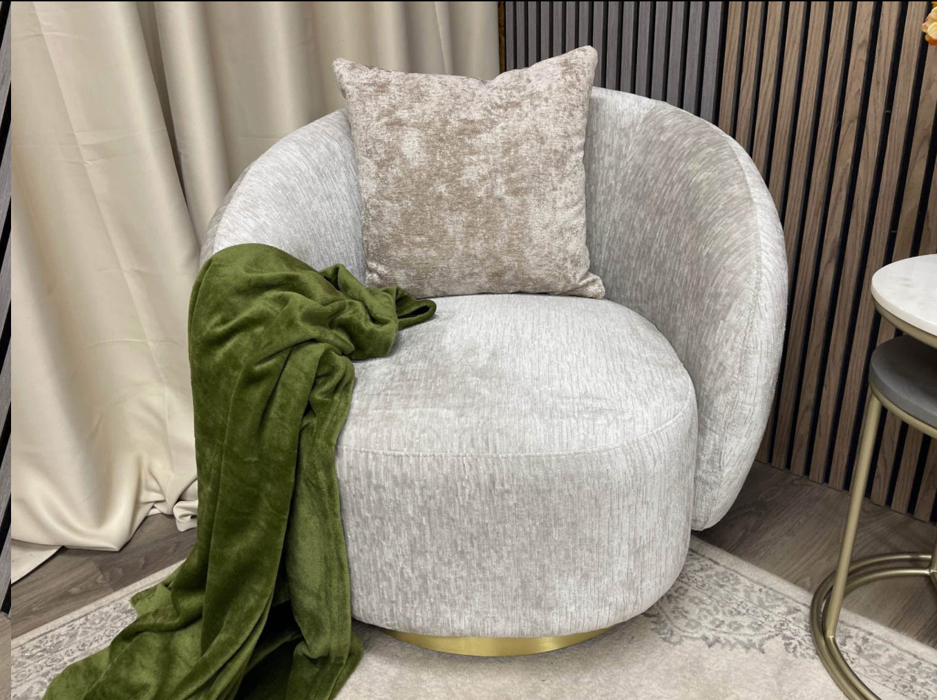 Next Lipsy Silver Grey Soft Chenille Swivel Accent Chair