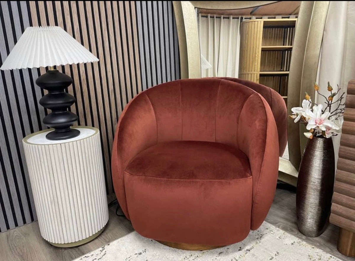 Burgundy Velvet Swivel Armchair
