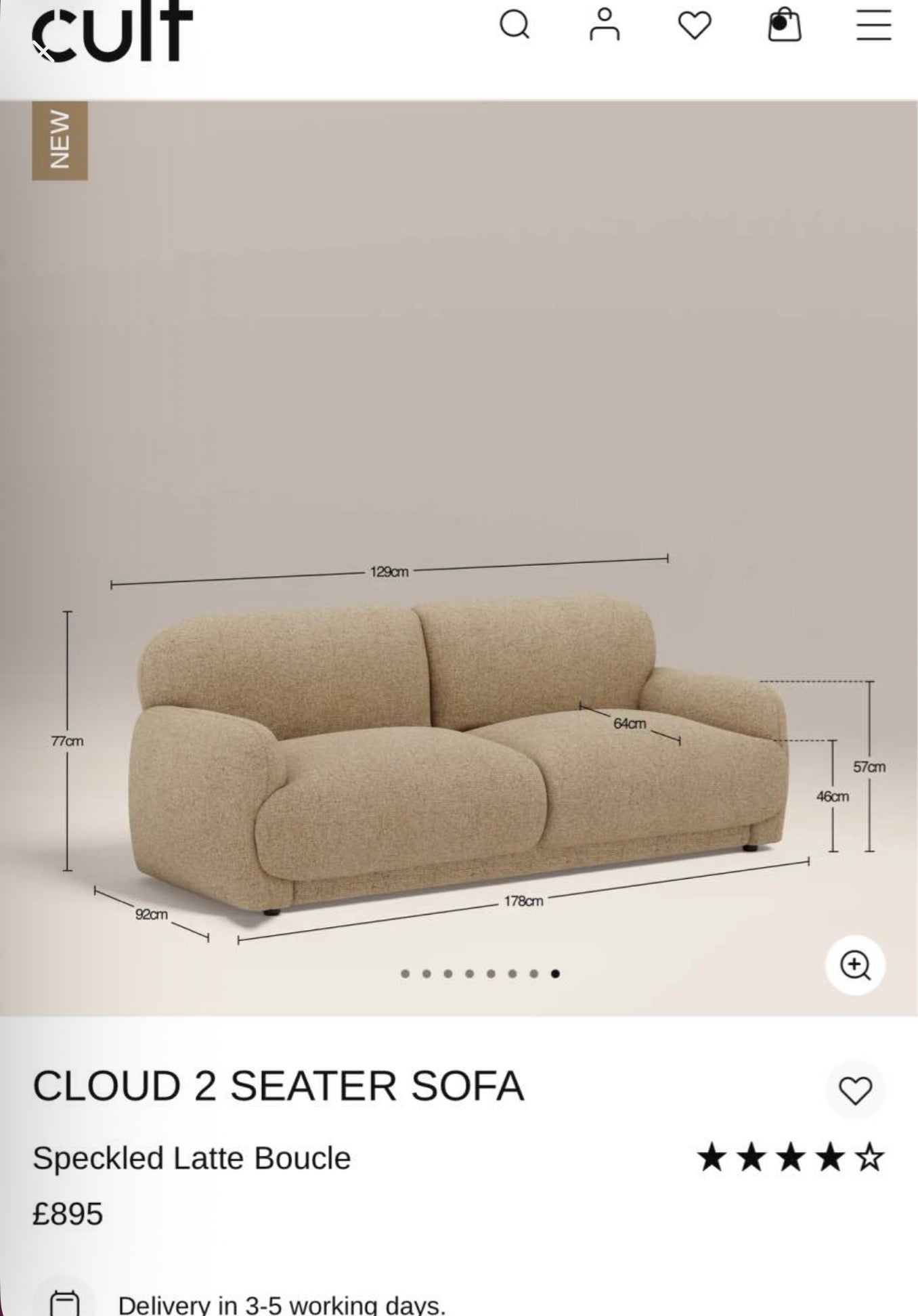 Cloud Speckled Stone Boucle 2 Seater Sofa