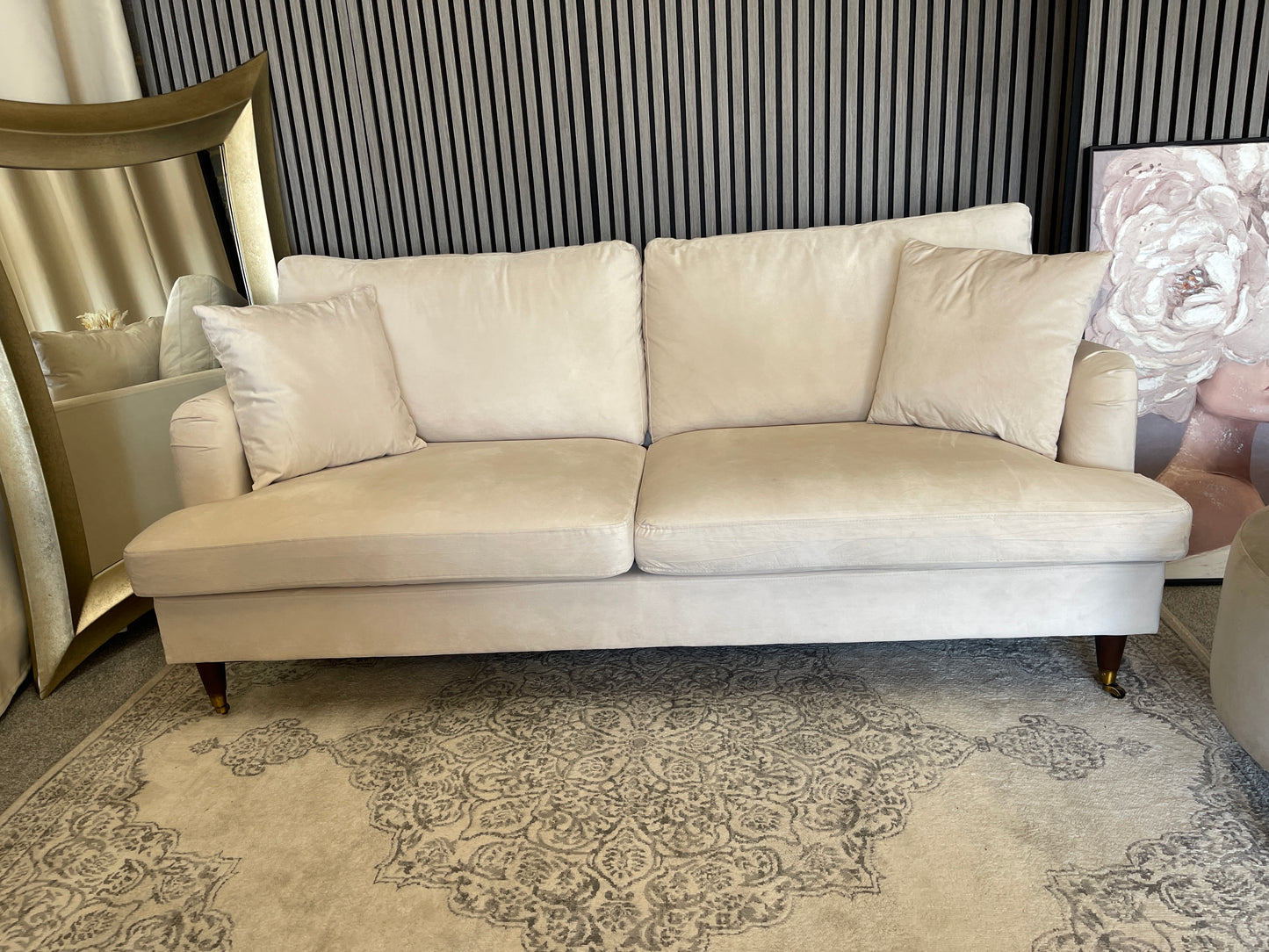 Daals 3 seater beige velvet sofa