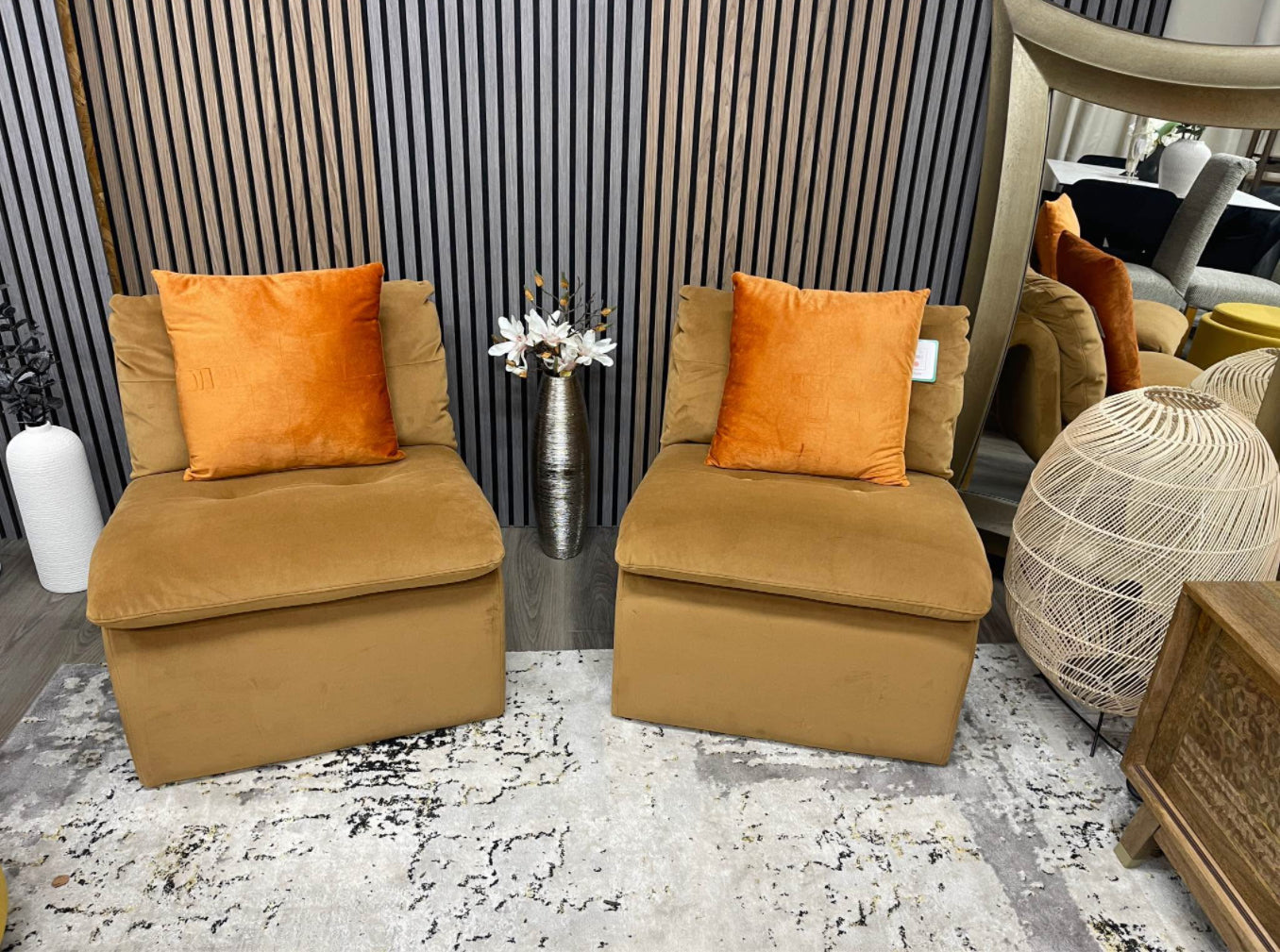 Next Caramel Velvet Set Of 2 Accent Chairs