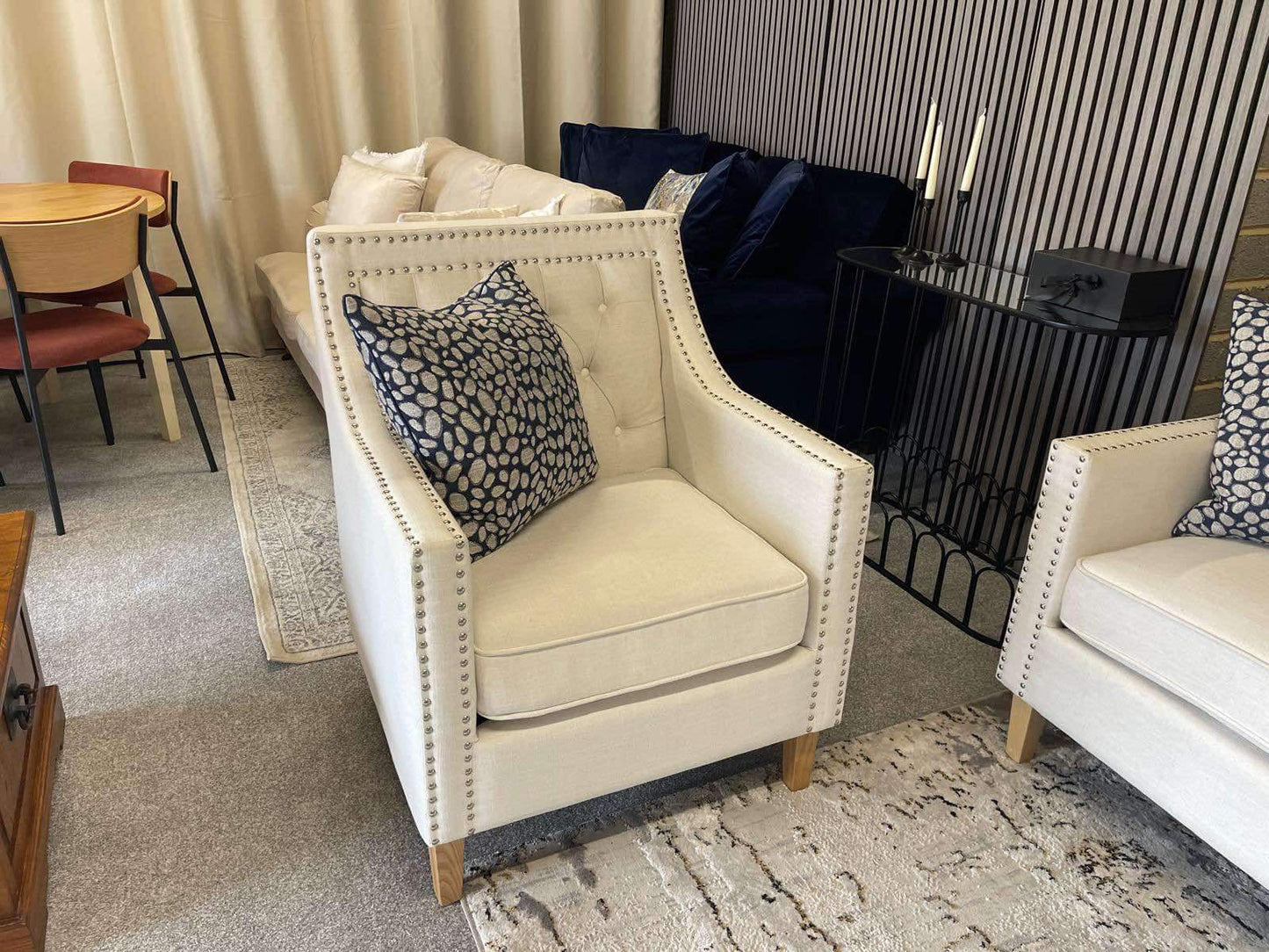 Ivory Fabric 3 Seater Sofa and Armchair