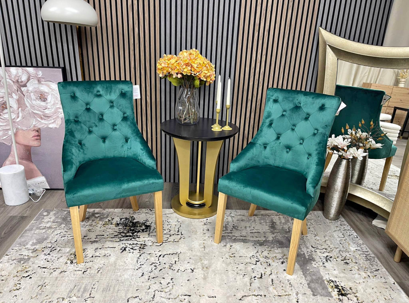 Green Velvet Dining Chairs x2