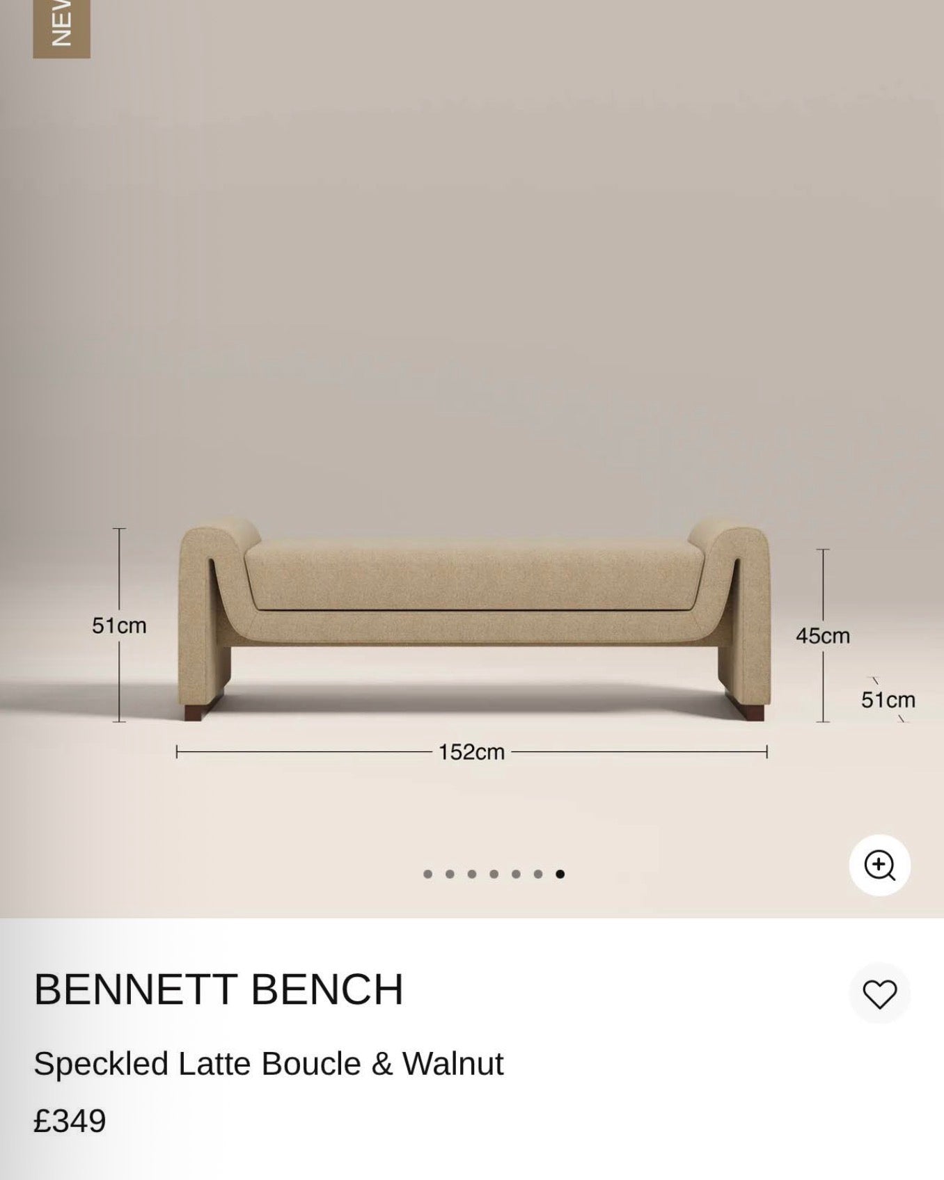 Bennett Speckled Latte Boucle Bench