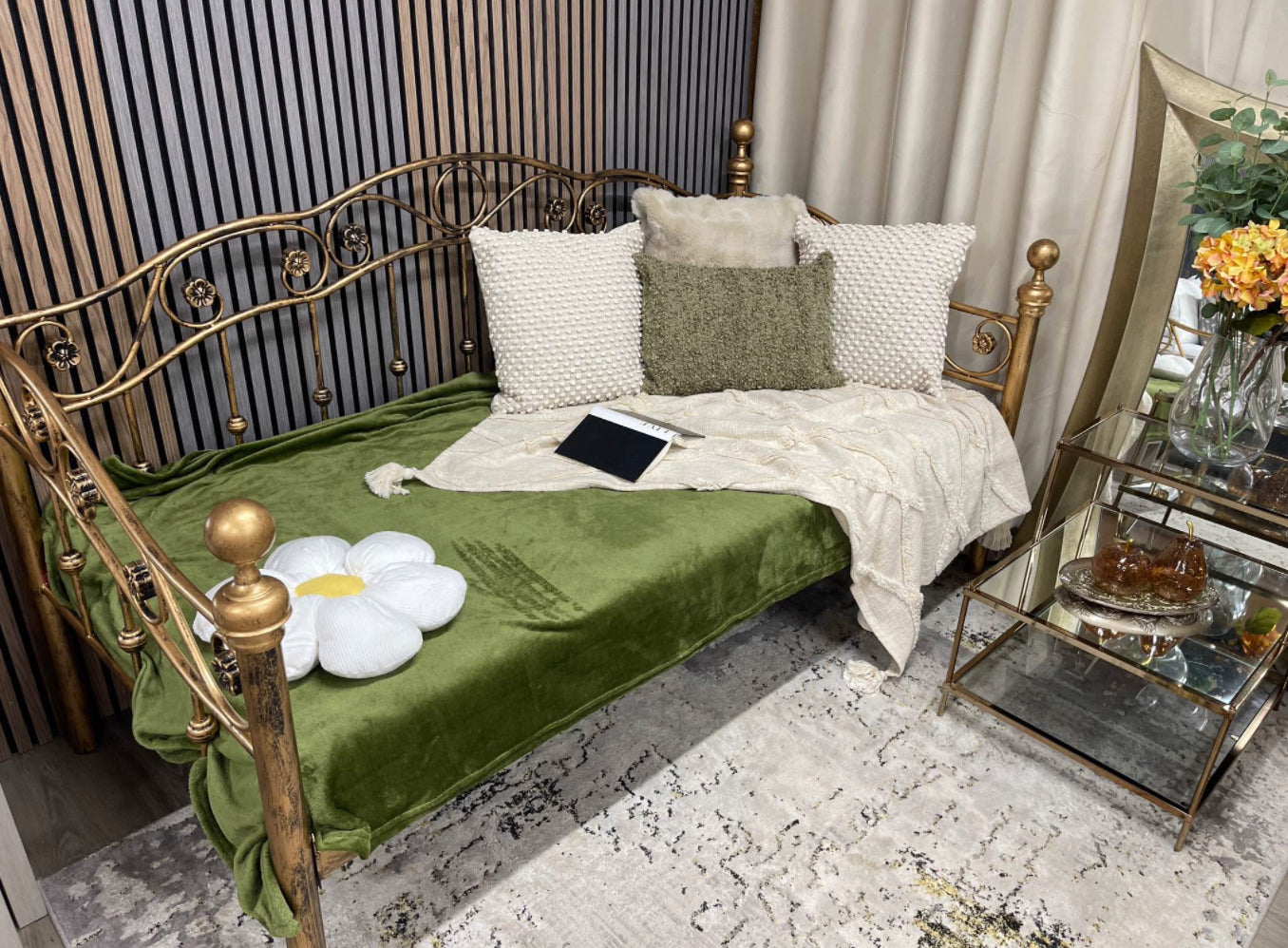 Antique Brass Effect Day Bed With Mattress