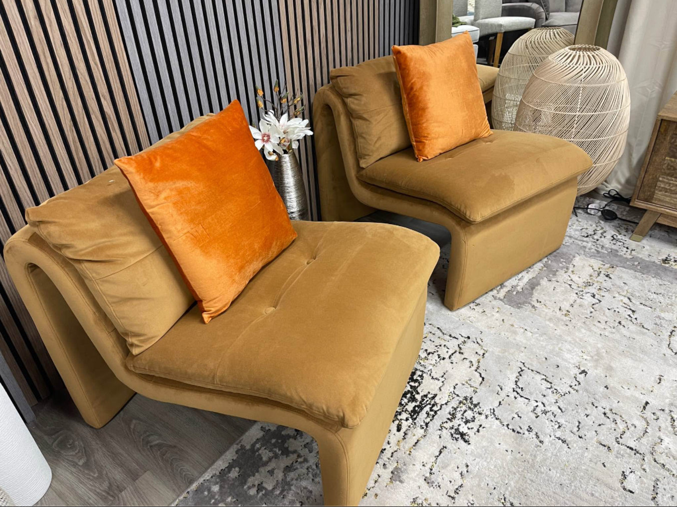 Next Caramel Velvet Set Of 2 Accent Chairs