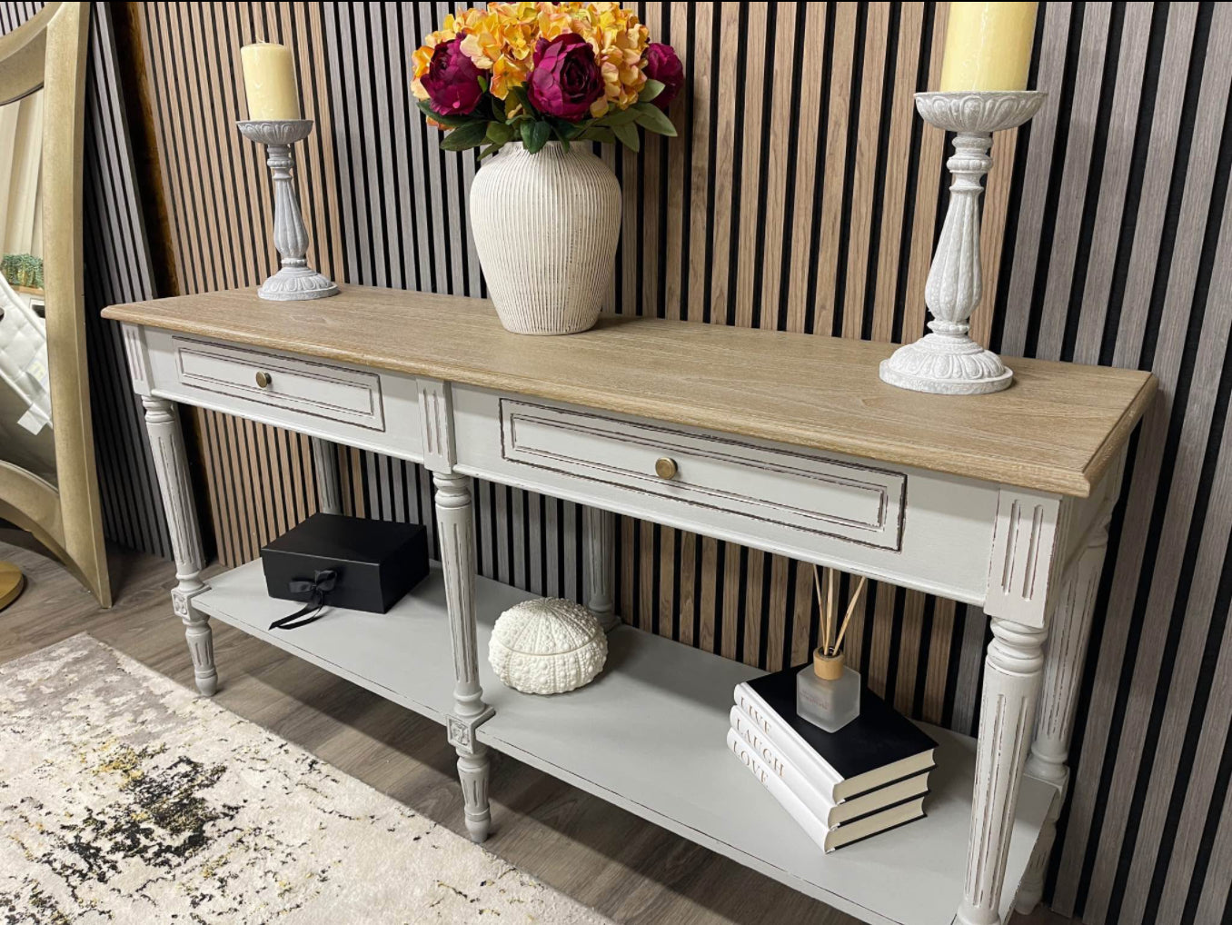 Distressed Stone Grey Console Table