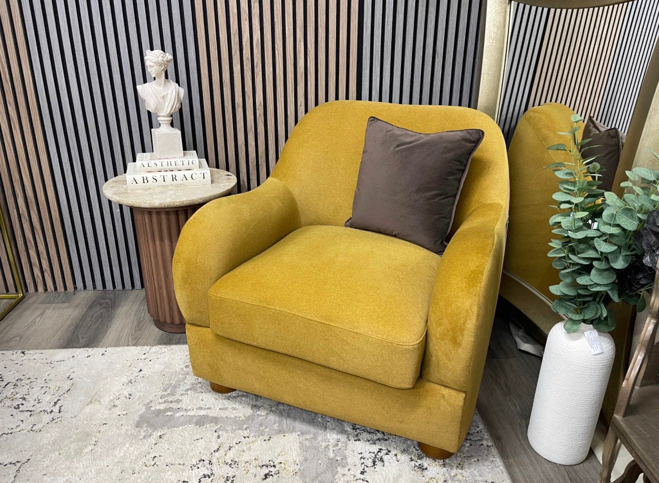 Mohair Mustard Accent Chair