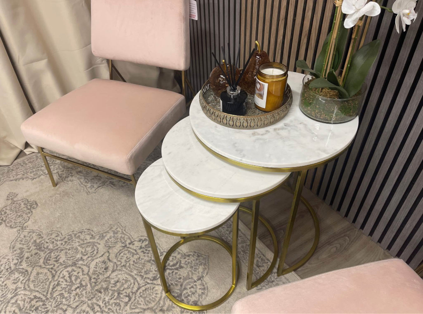 Set Of 3 Round Marble Nest Of Side Tables