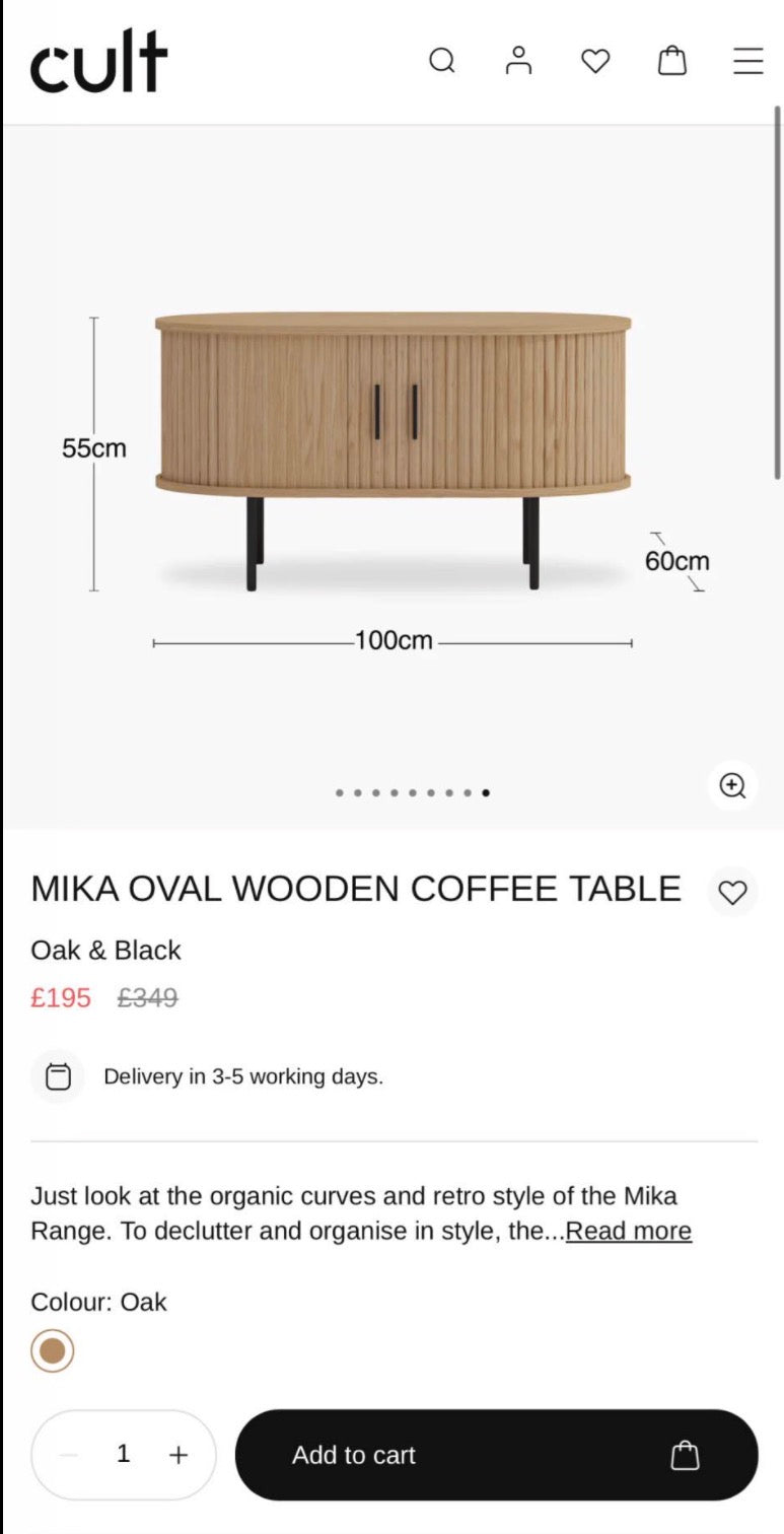 Cult Furniture Mika Oval Wooden Coffee Table