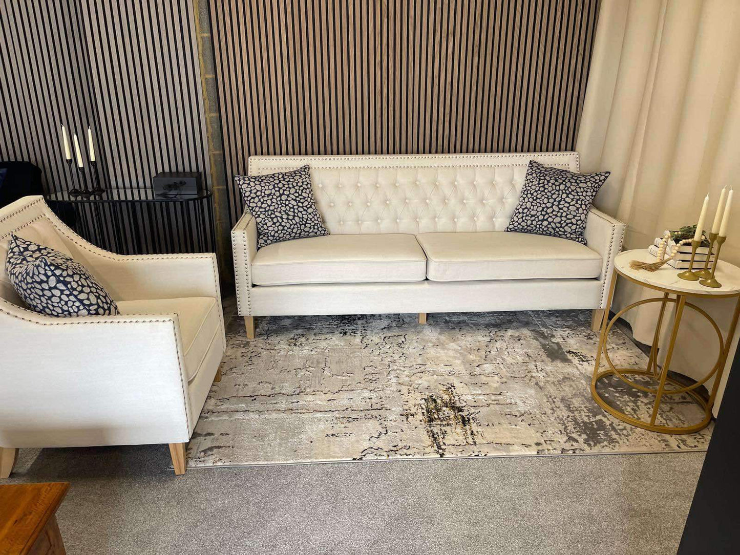 Ivory Fabric 3 Seater Sofa and Armchair