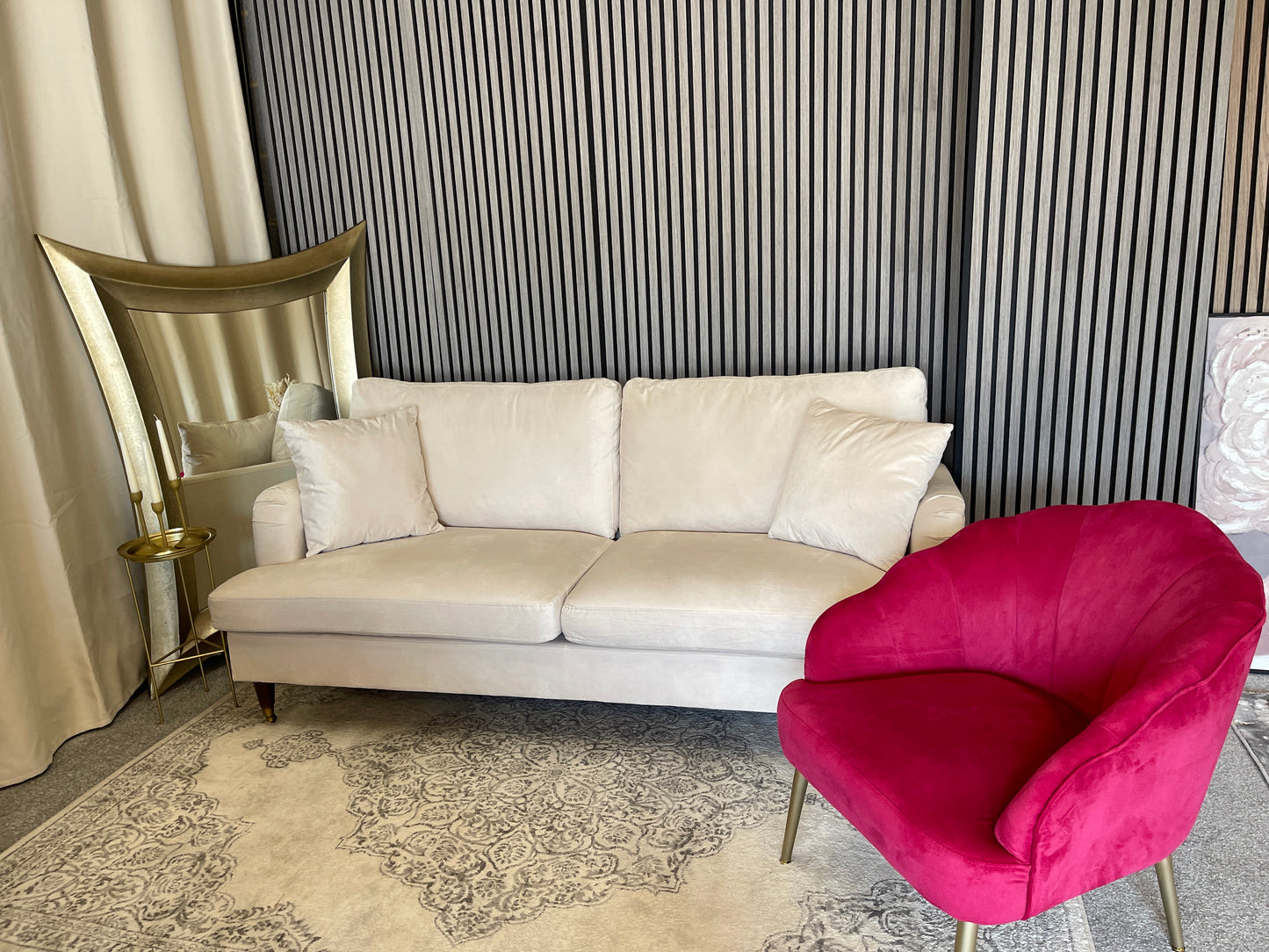 Daals 3 seater beige velvet sofa