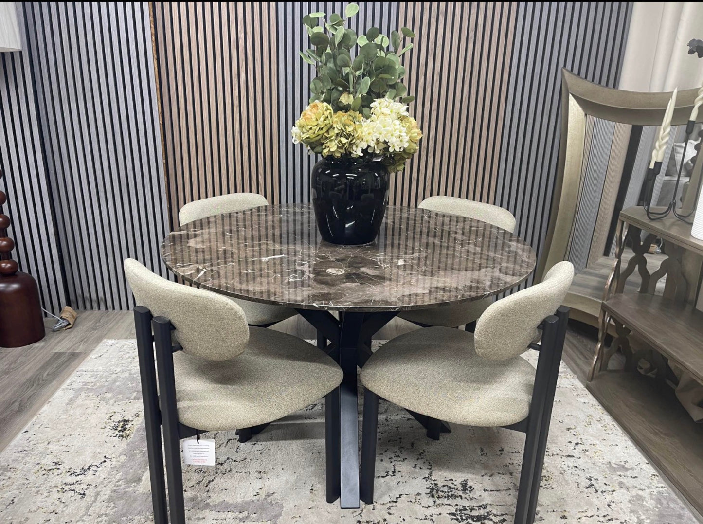 Marble Round Dining Table And 4 Dining Chairs