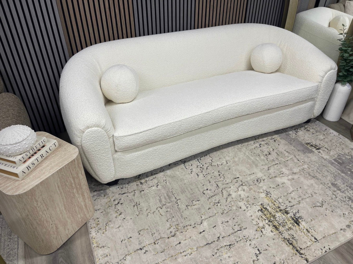 White Boucle 3 Seater Sofa
