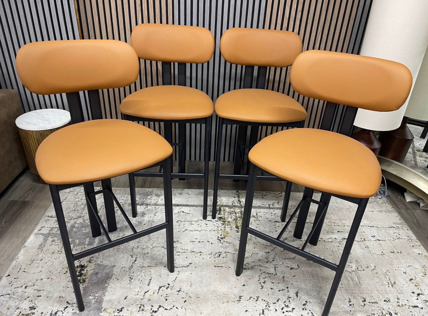 Tan Faux Leather Barstools x4