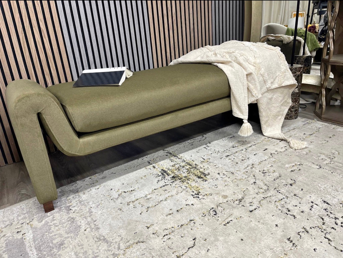 Bennett Moss Green Mohair Velvet Bench
