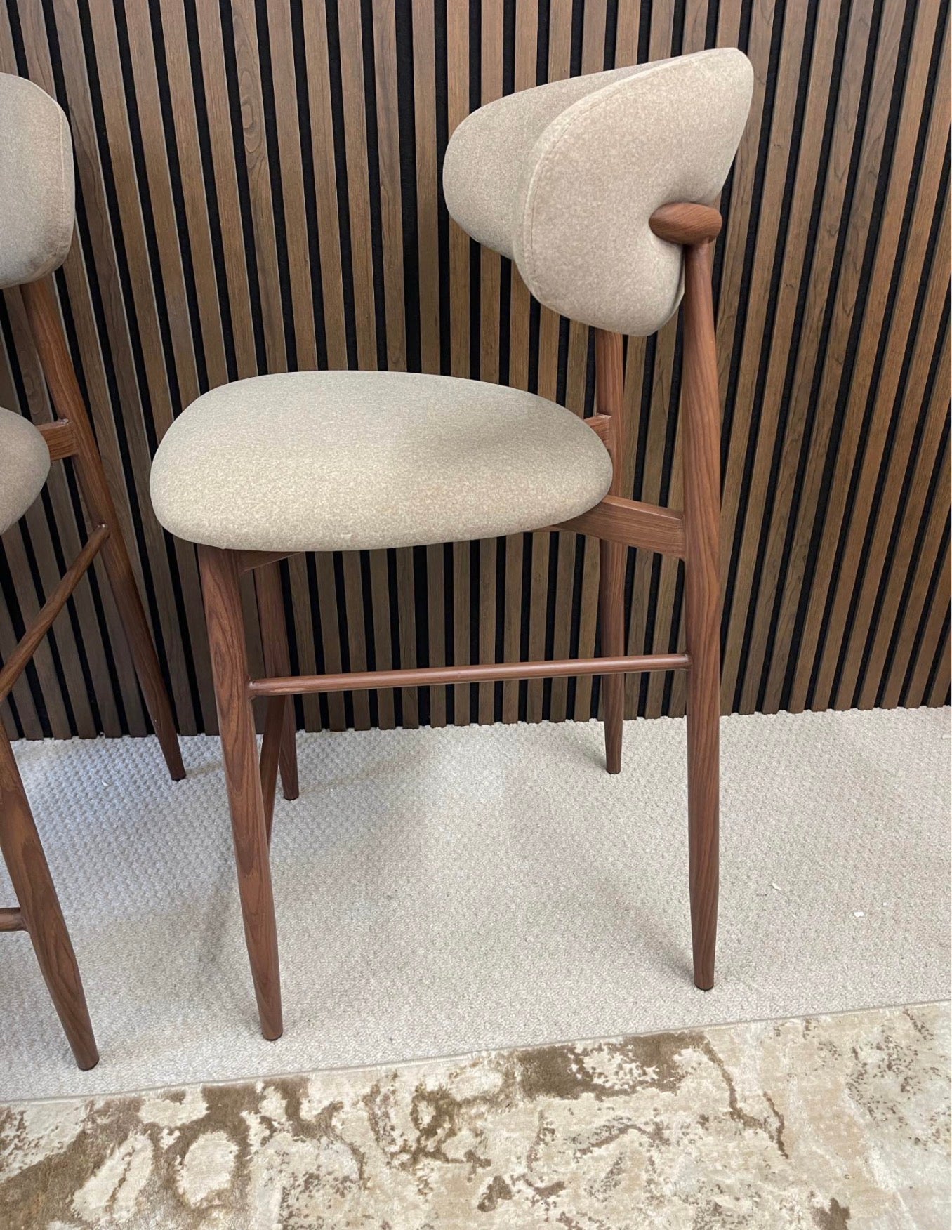 Halston Mohair Velvet Latte Kitchen Stools x3