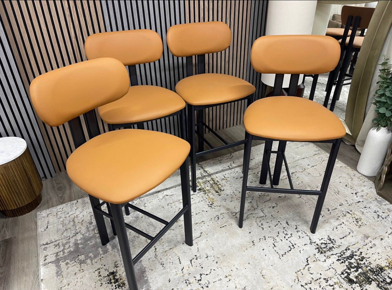 Tan Faux Leather Barstools x4