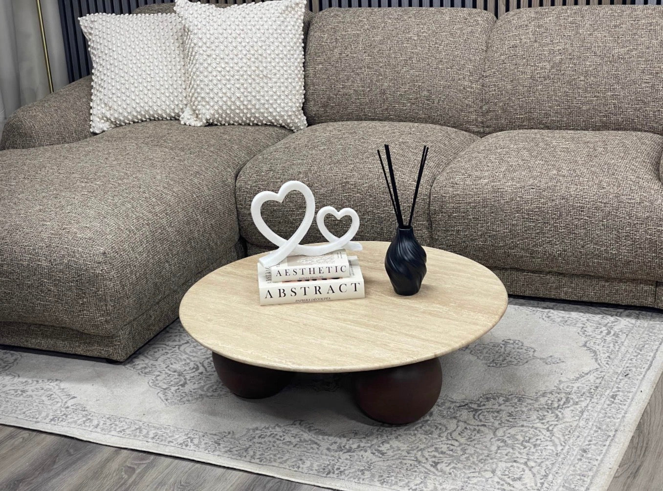 Round Natural Travertine Coffee Table