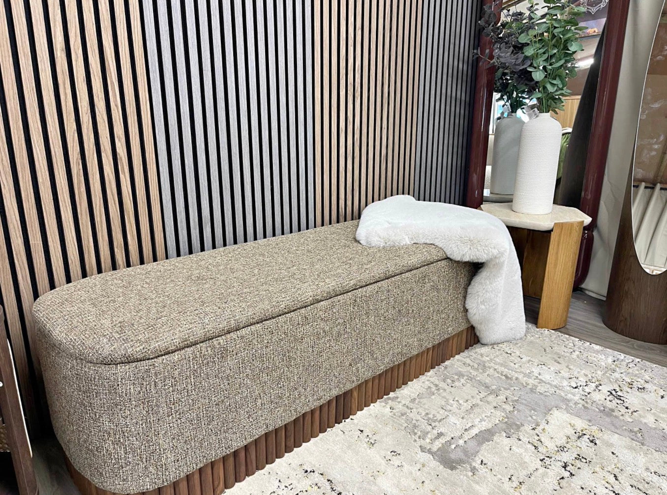 Speckled Cappuccino Boucle Storage Ottoman