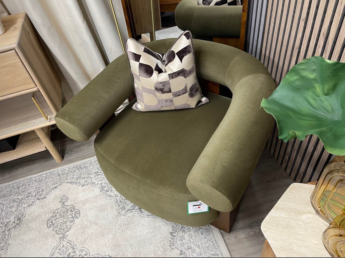 Fawnley Moss Green Mohair Velvet Armchair