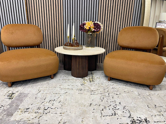 Set Of 2 Brown Caramel Accent Chairs