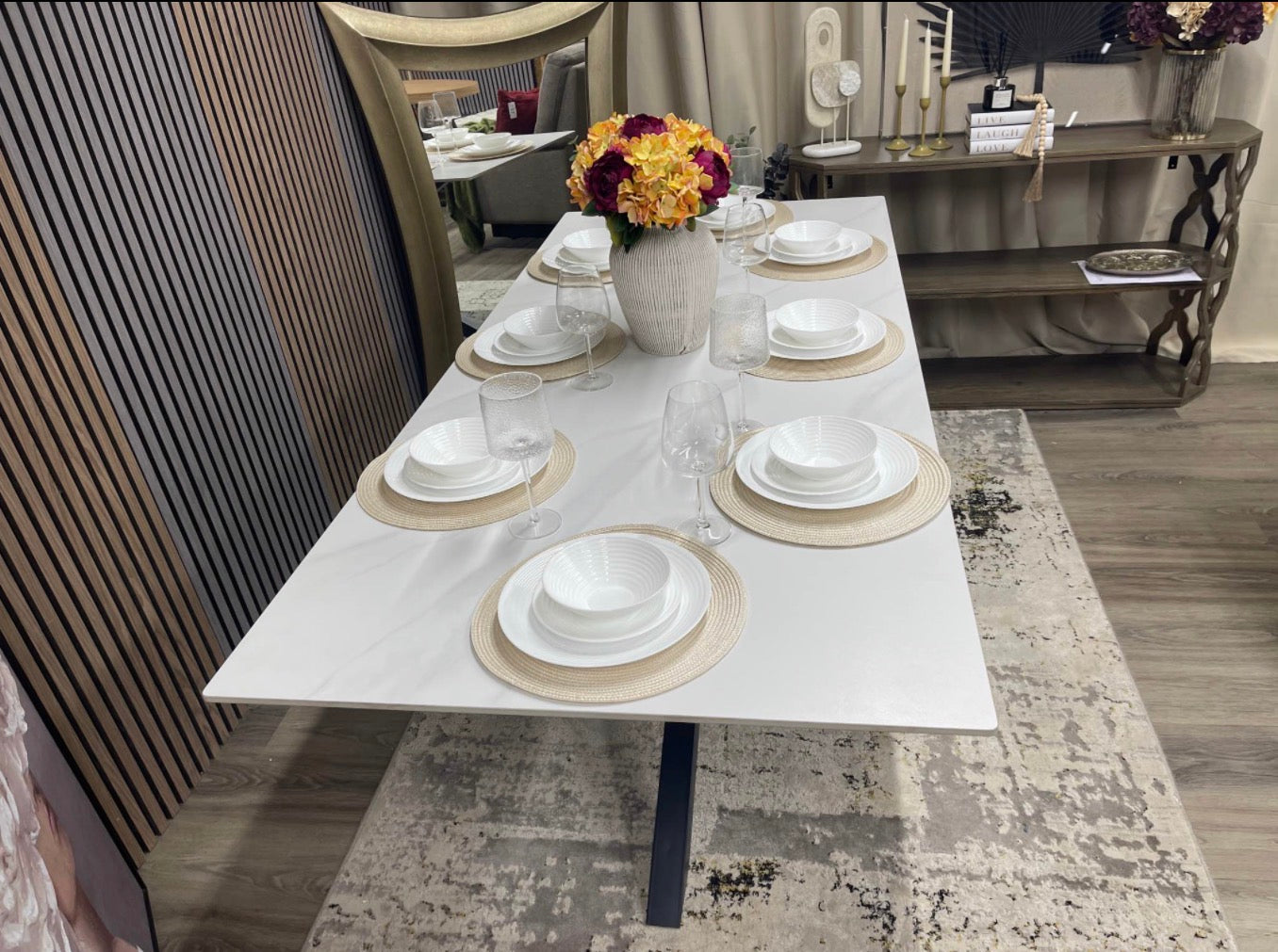 White Ceramic Rectangle 8 Seat Dining Table