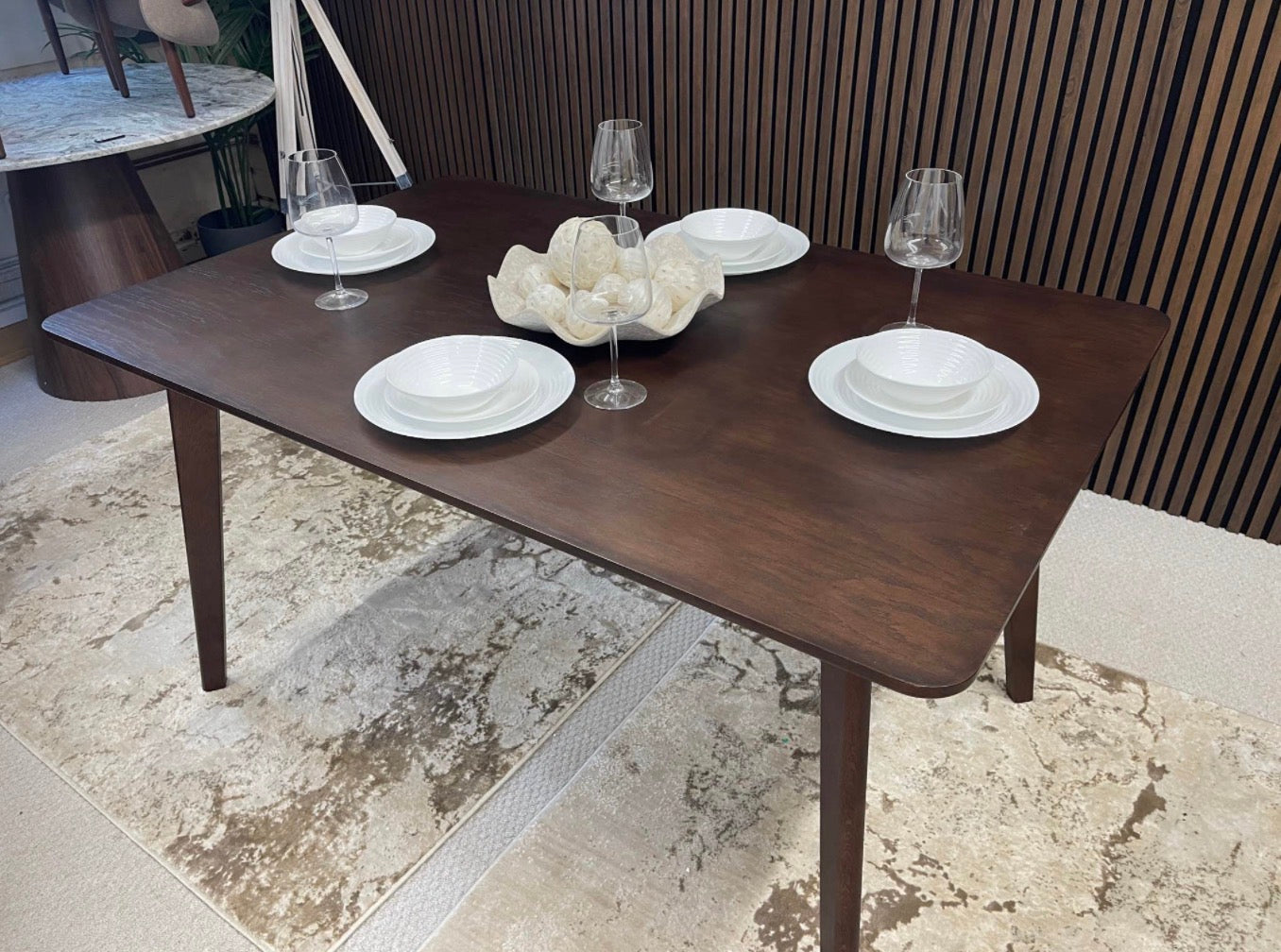 Rectangle Wooden Dining Table In Walnut Finish