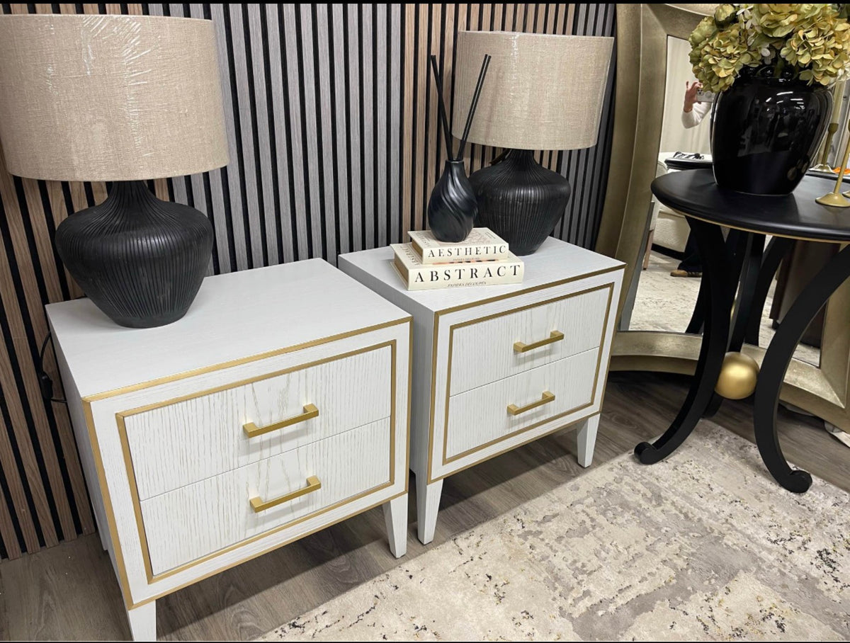 Emma Light Grey Bedside Table With Brass Inlay x2