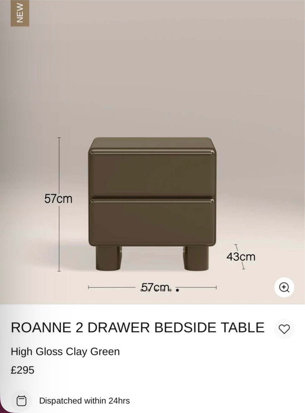 Set Of 2 High Gloss Moss Green Bedside Tables