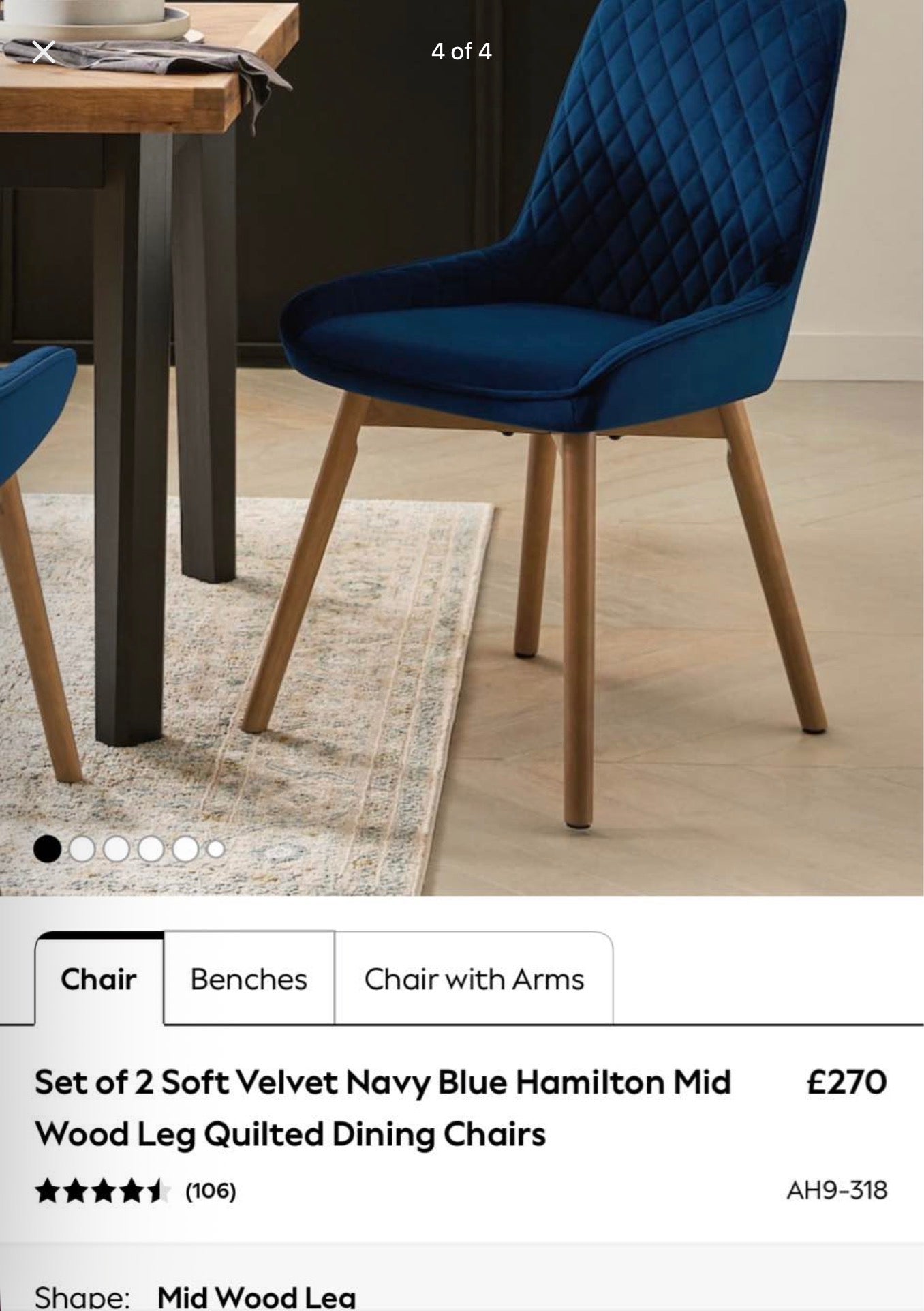 Set Of 2 Hamilton Navy Dining Chairs